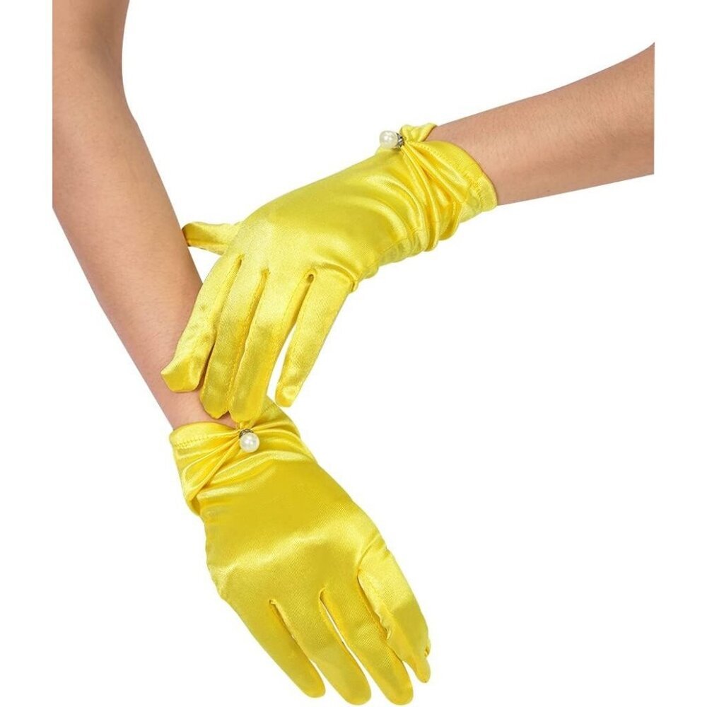 Women's Evening Yellow-Satin Tulle Short Lace Gloves Wrist Wedding Bridal Party
